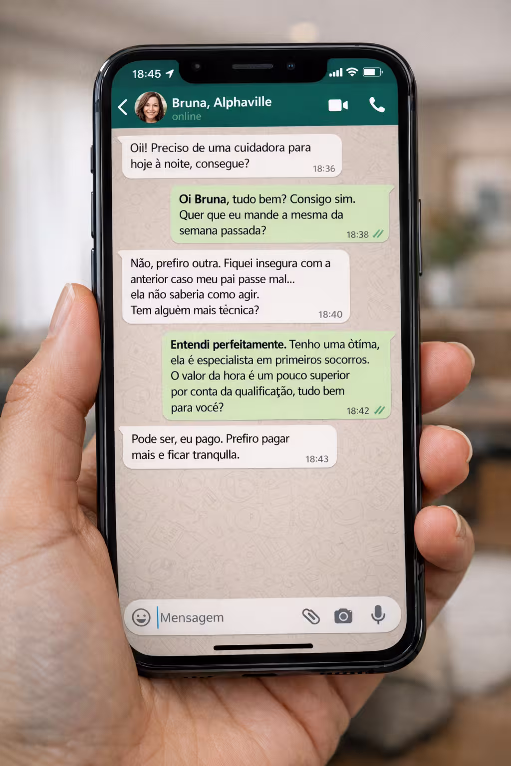 Mensagem de Whatsapp de um cliente